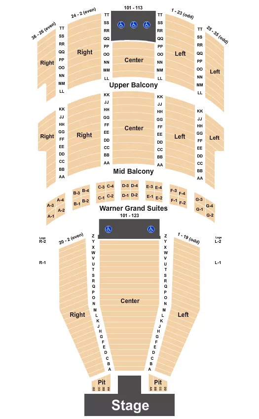 seating chart for Warner Theatre - DC - Endstage Catwalk - eventticketscenter.com