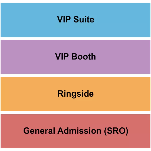 GA/Ringside/VIP Seating Chart at Webster Underground. The chart shows the main floor/stage with seating options surrounding it, which are color coded
