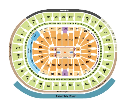 seating chart for Wells Fargo Center - PA - Basketball Rows - eventticketscenter.com