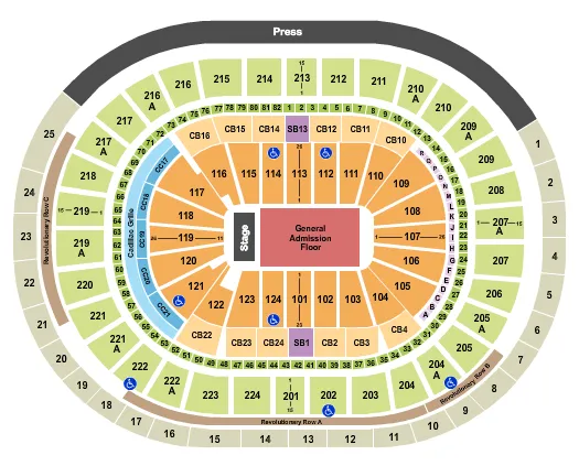 seating chart for Wells Fargo Center - PA - End Stage GA floor - eventticketscenter.com