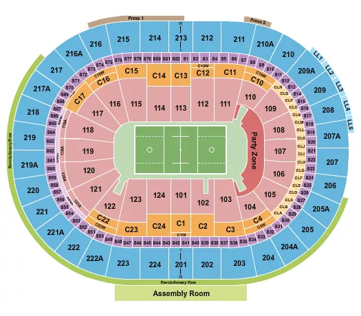 Lacrosse 2 Seating Chart at Wells Fargo Center - PA. The chart shows the main floor/stage with seating options surrounding it, which are color coded