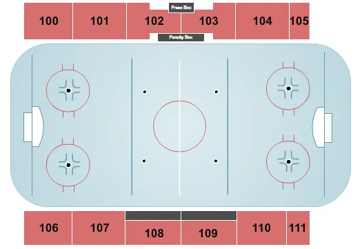 Hockey Seating Chart at Weyerhaeuser Arena. The chart shows the main floor/stage with seating options surrounding it, which are color coded