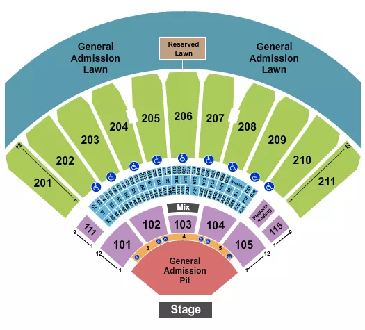 seating chart for White River Amphitheatre - Pit/Reserved Lawn Section - eventticketscenter.com