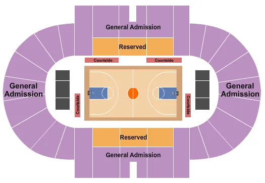 Basketball Seating Chart at William P. Hytche Athletic Center. The chart shows the main floor/stage with seating options surrounding it, which are color coded