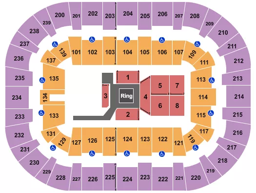 Boxing Seating Chart at Wolstein Center - CSU Convocation Center. The chart shows the main floor/stage with seating options surrounding it, which are color coded