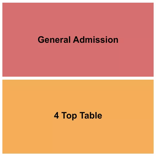 GA/Table Seating Chart at Woodlands Tavern. The chart shows the main floor/stage with seating options surrounding it, which are color coded