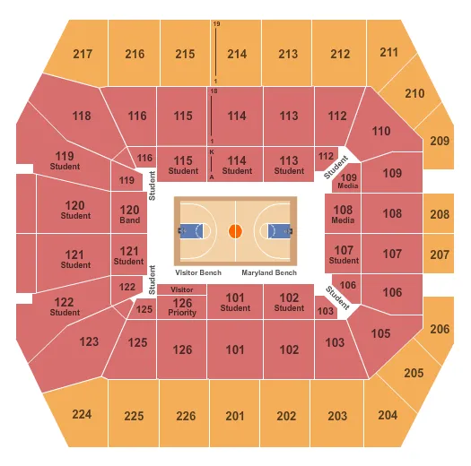 seating chart for Xfinity Center - College Park - Basketball - eventticketscenter.com